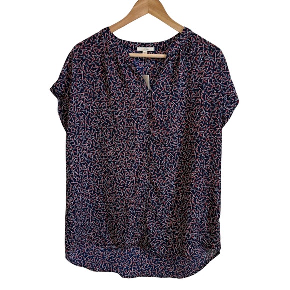 Pleione Tops - Pleione Women's Blouse Medium‎ Navy Blue Red Abstract Print Short Sleeve Top